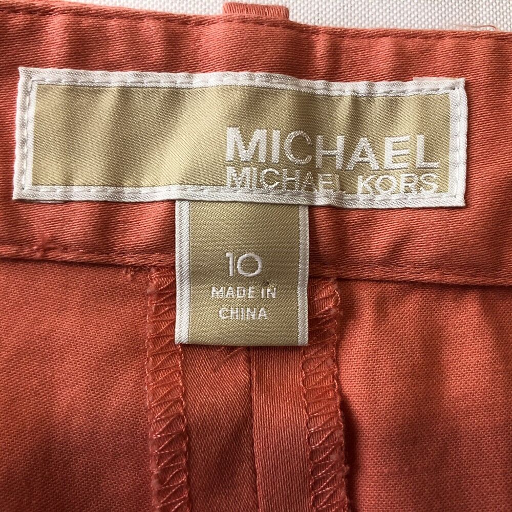 Michael Kors Chino Pants Women 10 Peach Stretch Cotton Trouser Pockets Logo - Picture 6 of 12